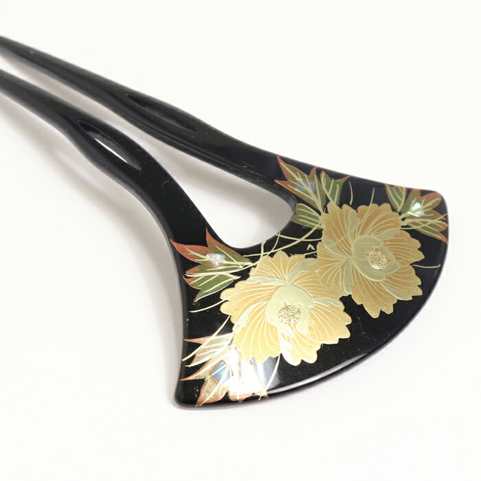 楽天市場】蒔絵かんざし イチョウ型 牡丹柄 髪飾り 簪 かんざし 銀杏型