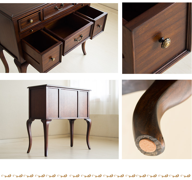 コンソールチェスト スリム 猫脚 鍵付属 ナチュラルブラウン