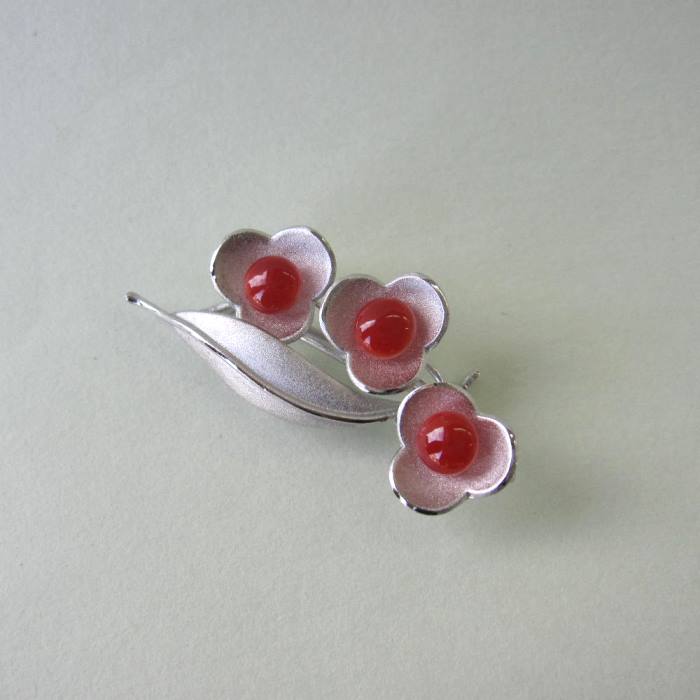 楽天市場】日本 高知産血赤珊瑚 ブローチ ペンダント兼用 SILVER 花