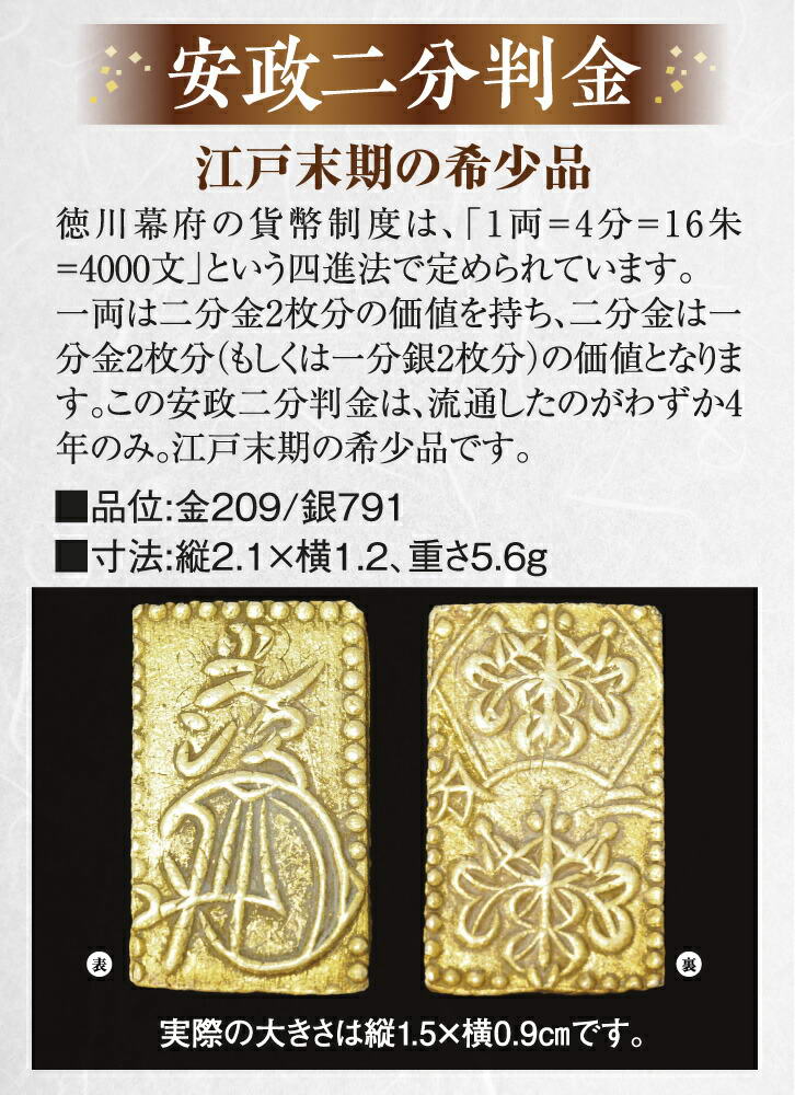 楽天市場】江戸末期の希少品 「安政二分判金」 - 保証書付き : 仏像