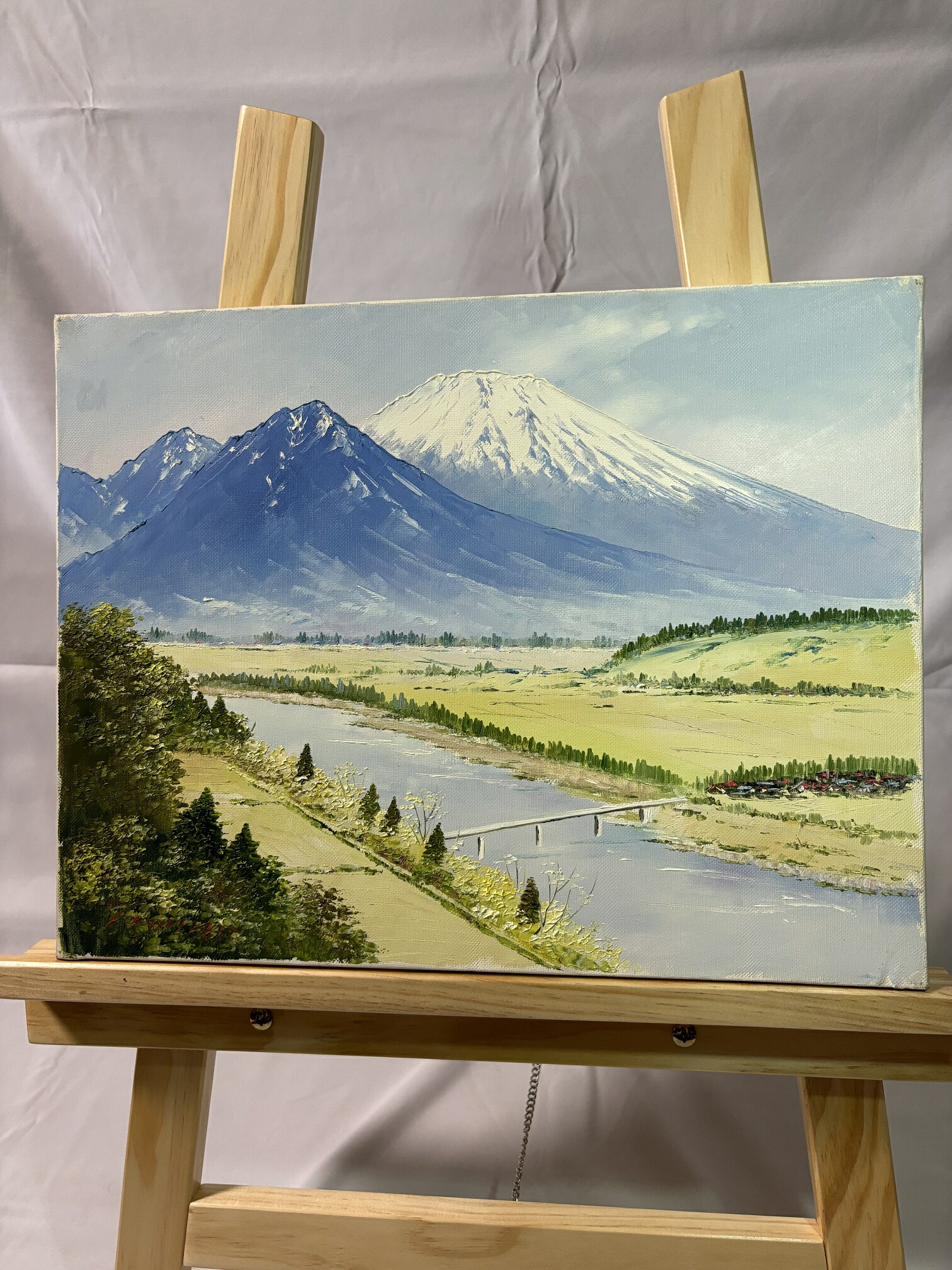 F4額装タテ46.9cm○がんどうあつし絵画油絵青プラチナシルバー銀光冷静