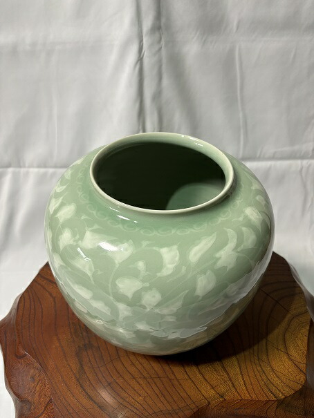 楽天市場】砥部焼 花瓶 壷 青磁花瓶 透かし唐草 佐川巌 登山窯 花器 花