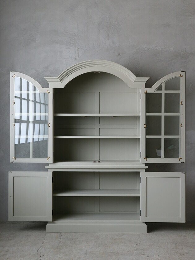 超美品 サラグレース ディスプレイシェルフ 食器棚 ライトグレー 超美