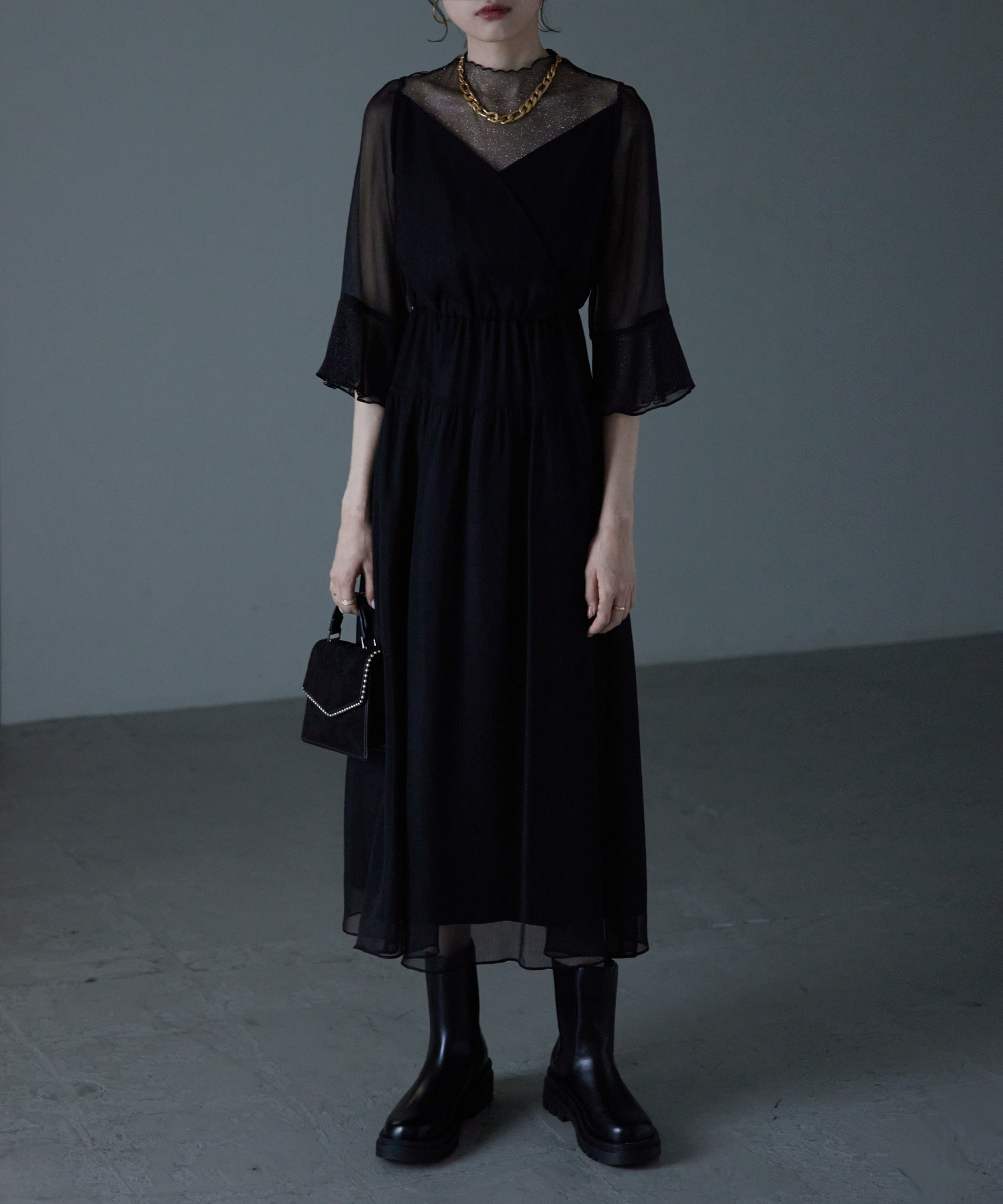 楽天市場】ラメチュールシフォンドレス ワンピース レディース