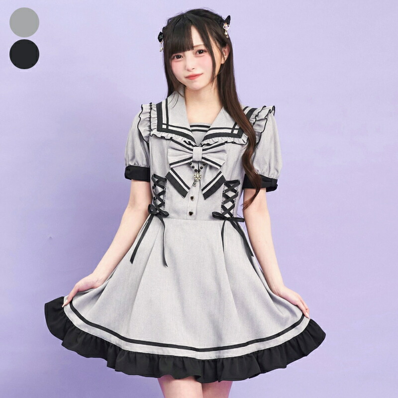 楽天市場】サイドレースアップセーラーワンピース5/28 12:00 販売