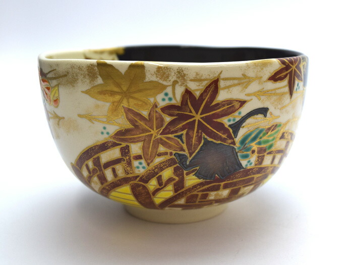 送料込【逢絢亭・新品】茶道具 茶碗 京焼 仁清 撫子の図 文月和香 共