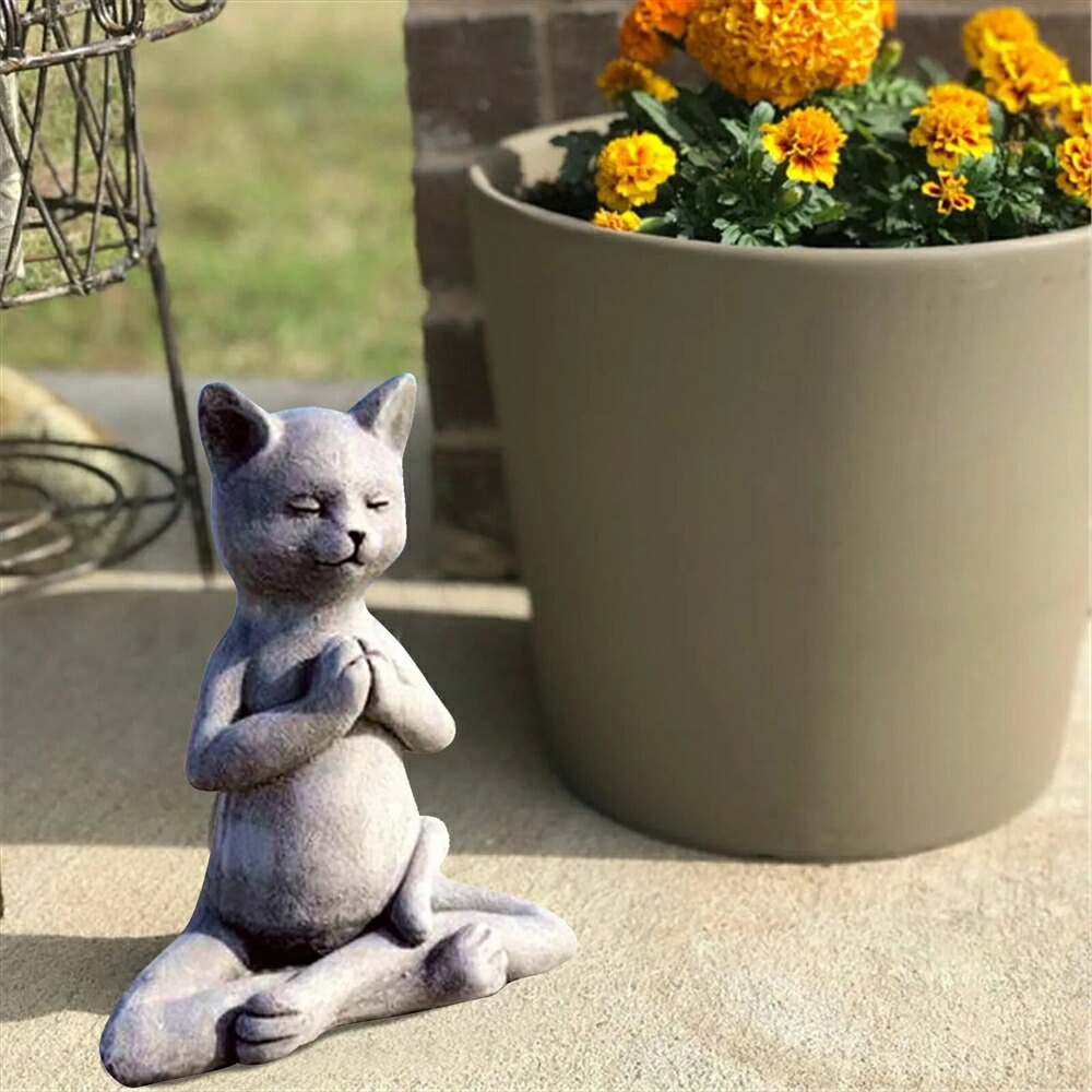 楽天市場】【石像風 瞑想する猫の置物 ヨガ猫】ねこ ネコ 猫 彫刻 仏像