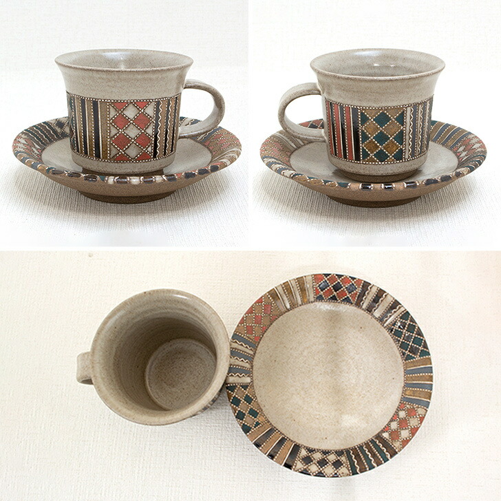 楽天市場】向山文也作 益子焼 コーヒー碗皿 間道紋 カップ＆ソーサー