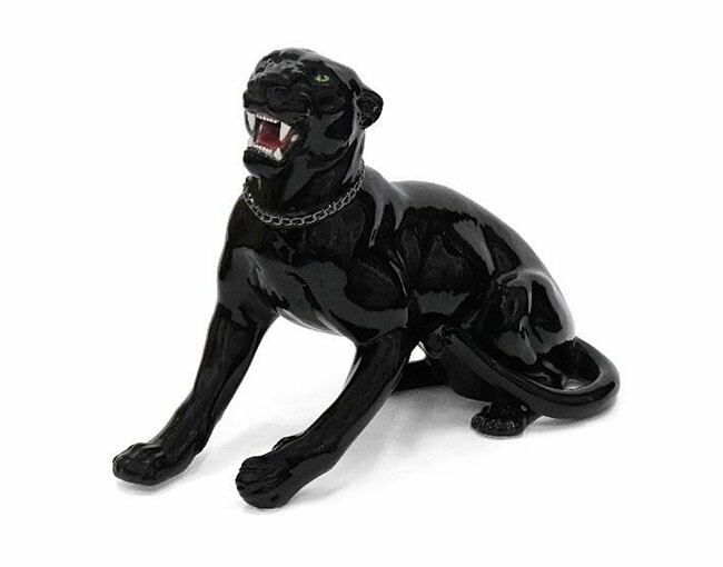 送料無料】イタリア製 陶器アニマル『パンサー』黒豹 クロヒョウ