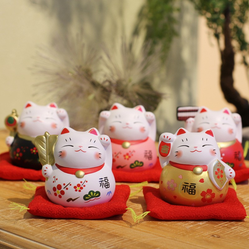 楽天市場】招き猫 陶器 猫 置物 デスクトップ 店舗装飾 癒し 幸運な猫