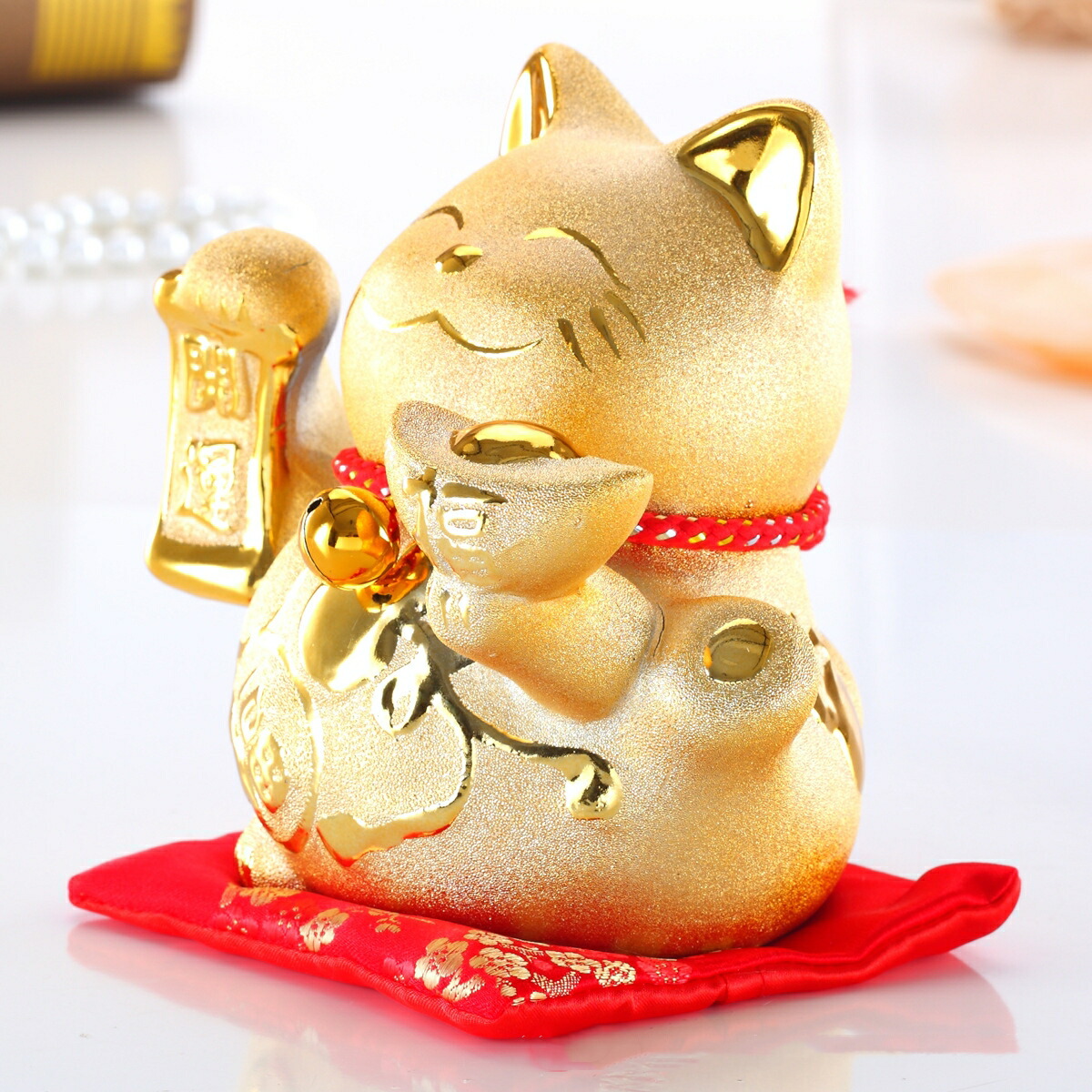 招き猫 貯金箱 陶器製 中ノ子勝美作