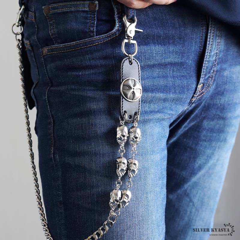 楽天市場】スカル ウォレットチェーン クロス 喜平チェーン 4面カット