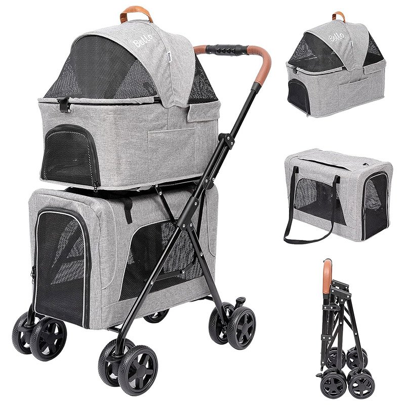 旅行・散歩に大活躍⭐️上下2段・分離OKの多機能ペットカートダブル