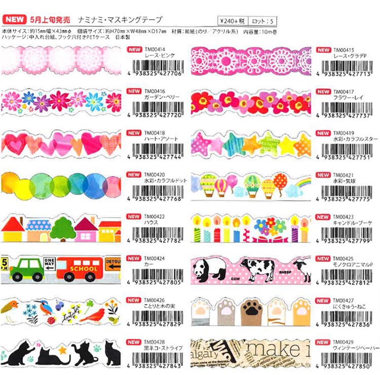 楽天市場】《TM00414-429》ナミナミ 型抜きマスキングテープ日本製 約