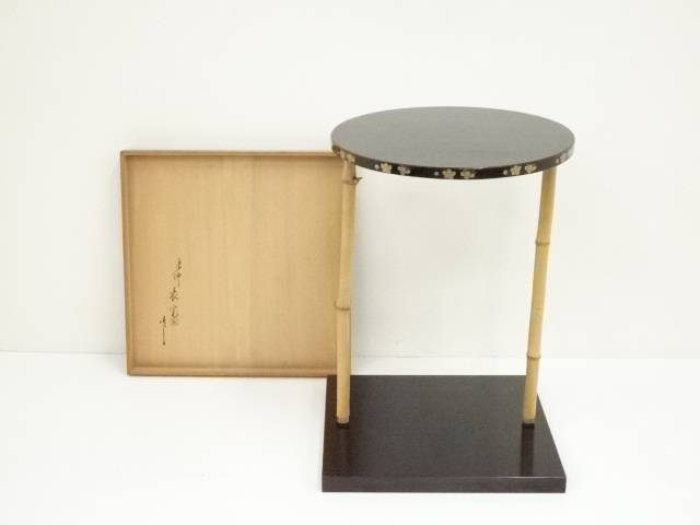 美品 茶道具 塗師 表完作 三友棚 三千家好み 梅蒔絵 組み立式 木地溜塗