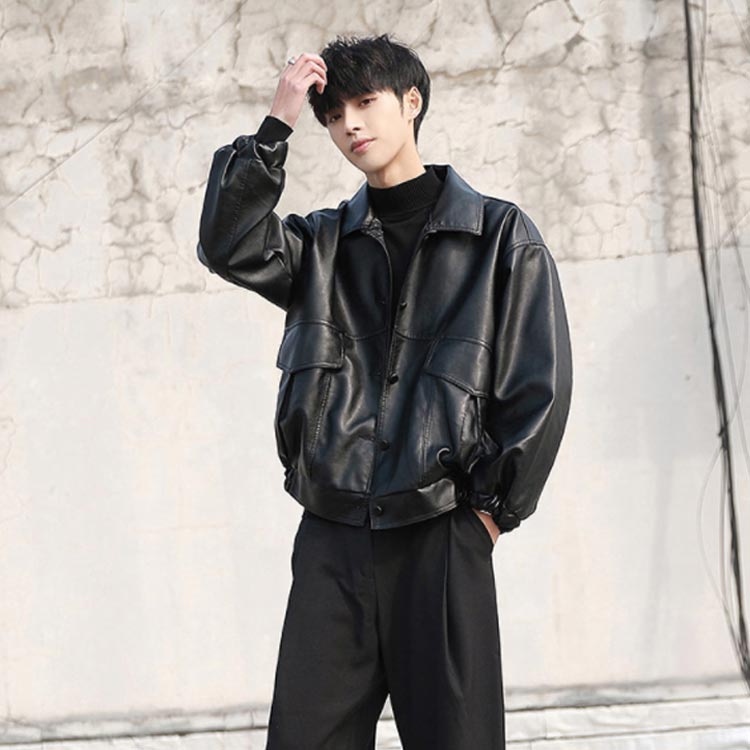 楽天市場】メンズ S-3XLサイズ襟付きレザージャケット 春 アウター