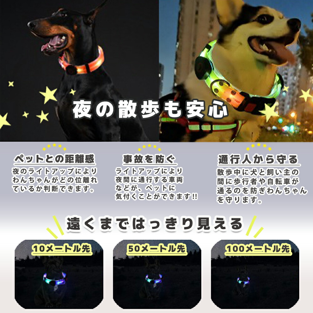 楽天市場】首輪 リード 犬 セット 光る首輪 LED 光るリード リード長さ