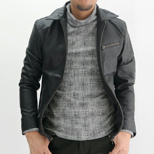 YJ125シングルライダースL 山羊革 黒 エポレット 裏地カーキ YJ125