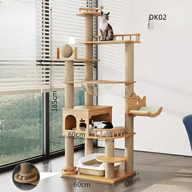 楽天市場】【天然木製】プレミアムキャットタワー 大型猫専用 多機能一