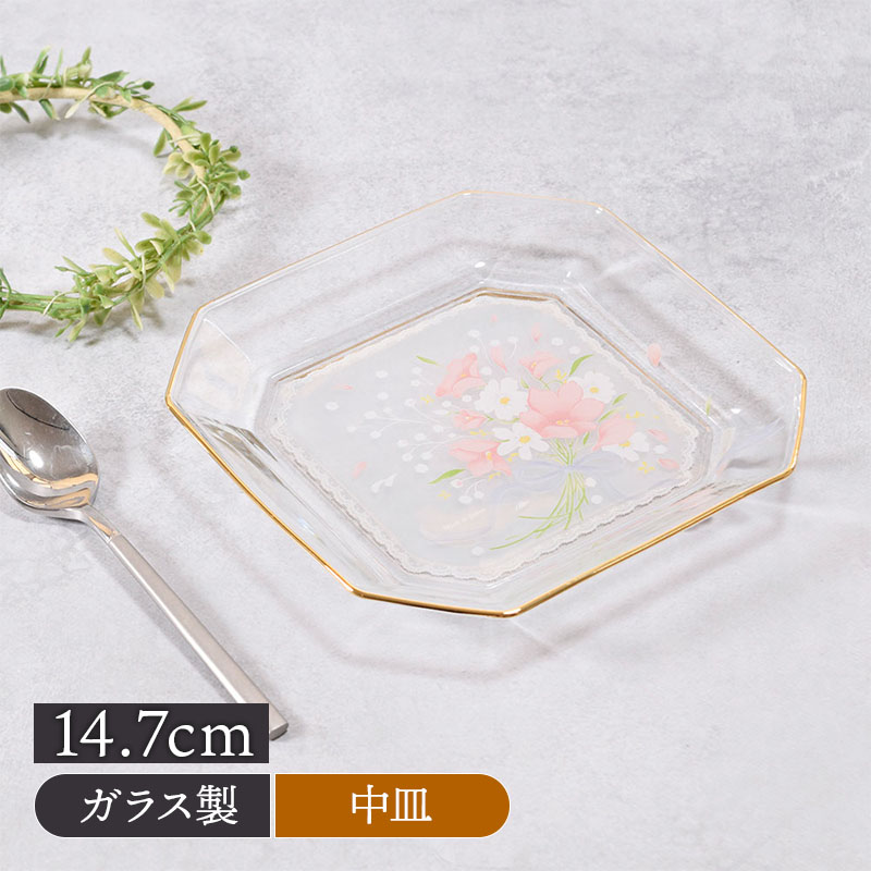 楽天市場】ガラス角皿 14.7cm 花束 金縁 在庫限りガラス 日本製
