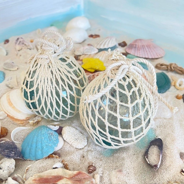 楽天市場】網入りビン玉、浮き球、浮き玉レトロガラス玉約8cm2個「約