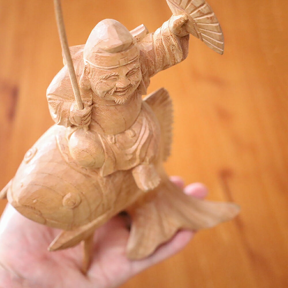 総高27cm】恵比寿様 木彫り 福の神 縁起物仕様：無垢 / 素材：けやき古