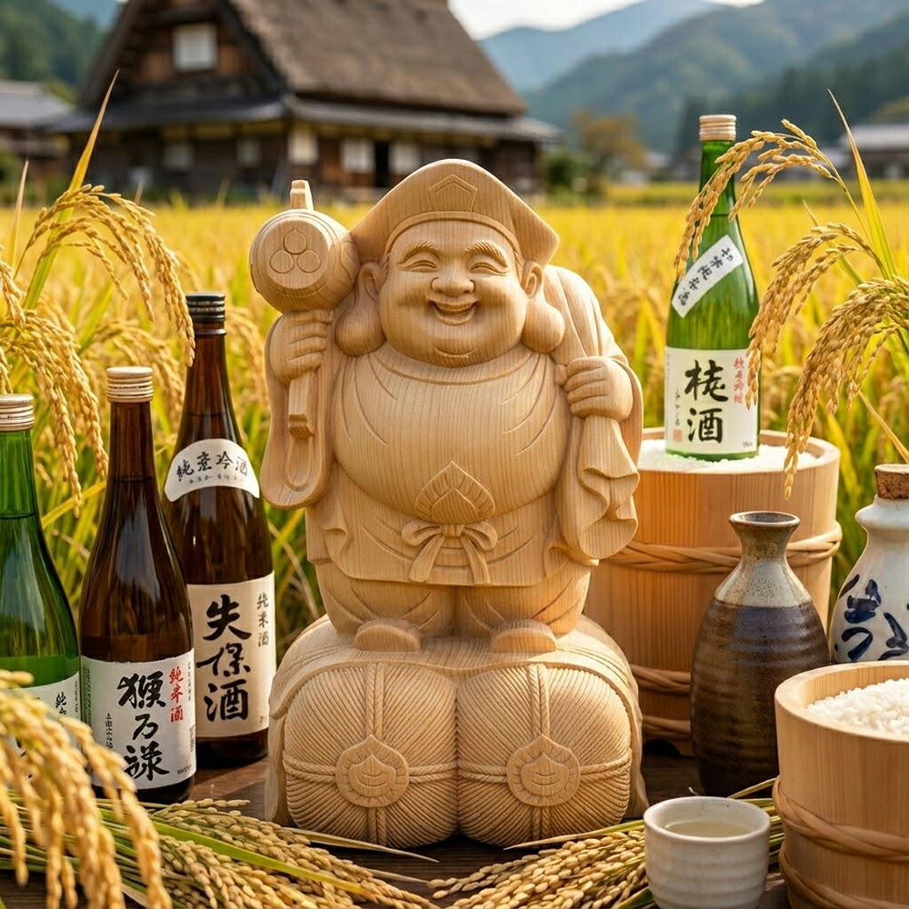 楽天市場】【総高20cm】大黒様 木彫り 置物 一刀彫 / 素材：桧（大黒天