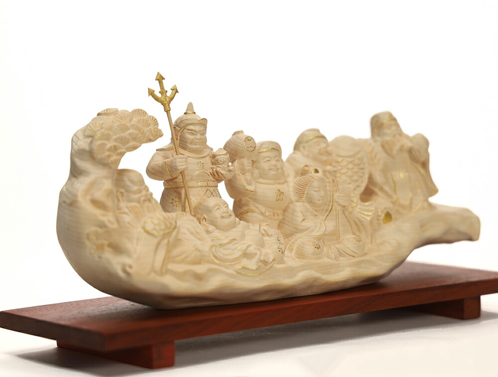大型・縁起物】木彫り 七福神 彫刻 置物 一刀彫 天然木 高さ135cm 欅