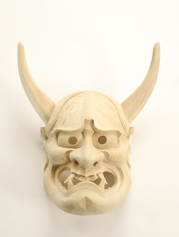 s*2様 般若、木彫お面 角付き 茶色 s*2様 般若、木彫お面 角付き 茶色