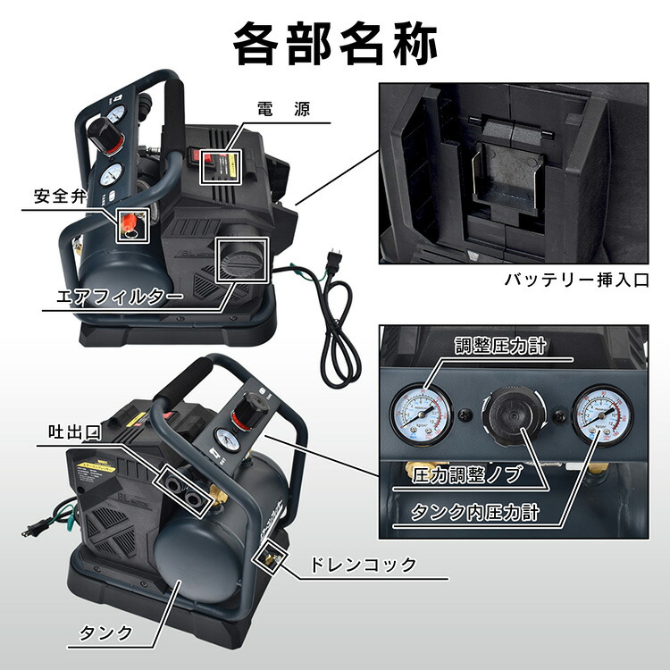 楽天市場】エアコンプレッサー エアーコンプレッサー 3L 静音 電動