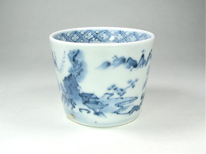 伊万里猪口幾何学模様 S-200 古伊万里 KOIMARI 染付 幾何格子文 蕎麦