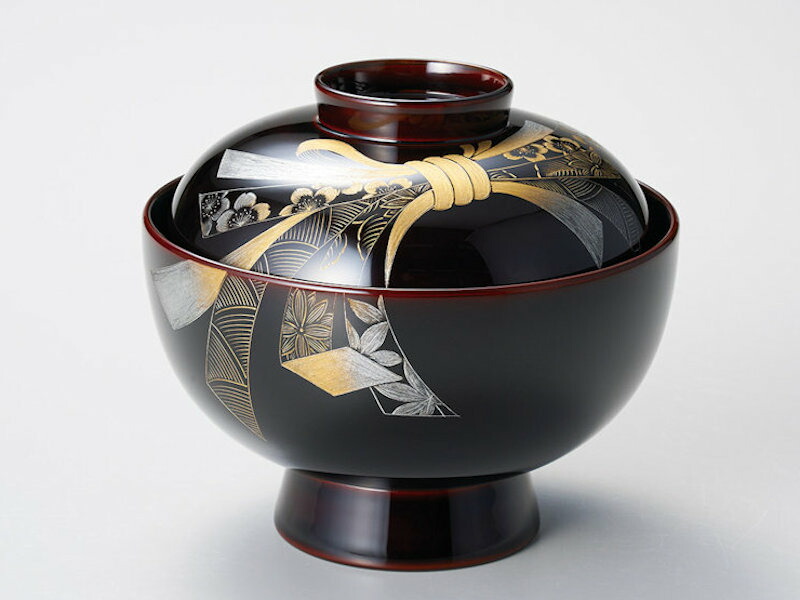 木製漆器 藤紋蓋付煮物椀 10客 13cm 大正〜昭和初期 椀中ヤケあり