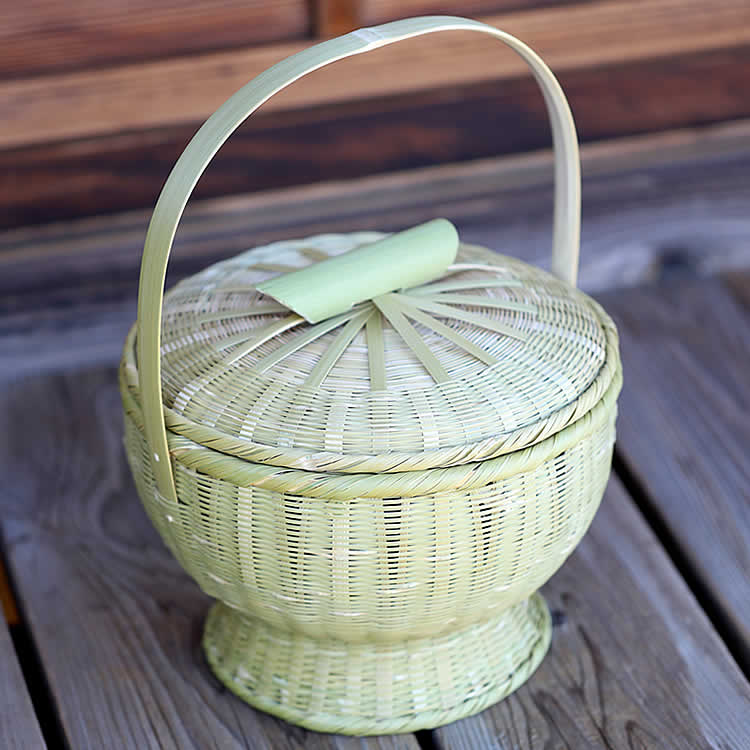 楽天市場】真竹手付き高足飯篭蓋がカチリと閉まる竹籠編みの達人作