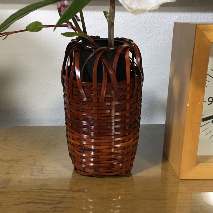 竹と籐の花瓶、 木箱付き よ*ょ様 夕顔 竹製花器