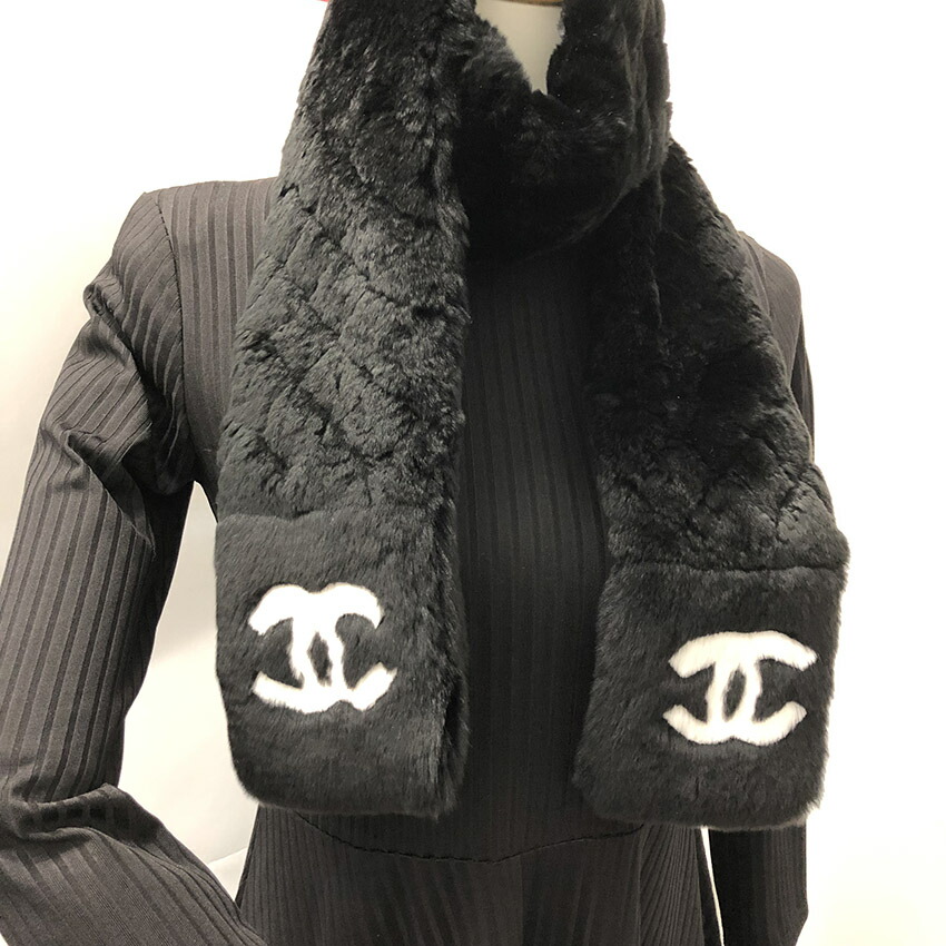 楽天市場】シャネル マフラー オリラグ ファー ブラック マトラッセ