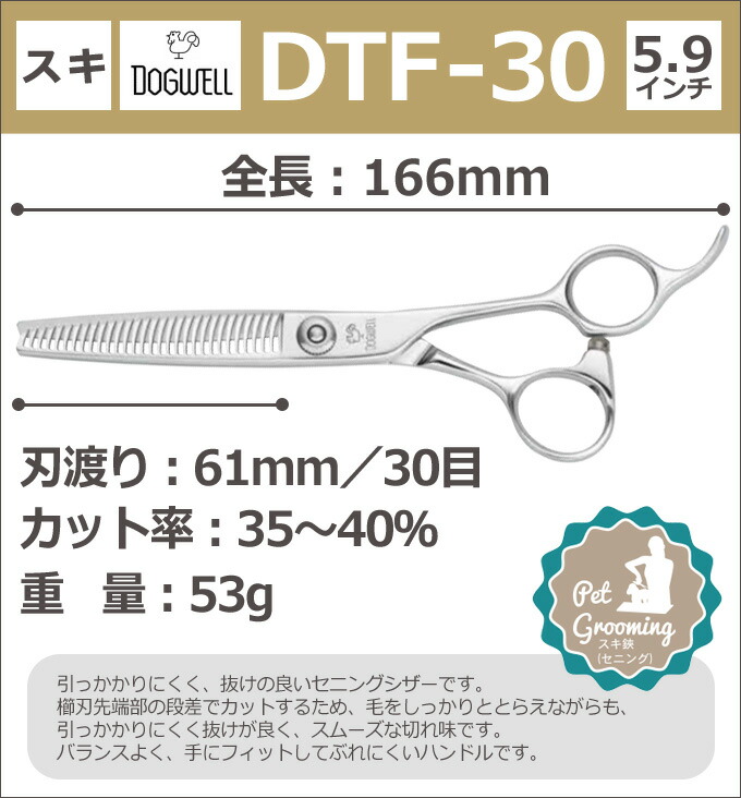 楽天市場】トリミングシザー 東光舎 DOGWELL ドッグウェル DTF-30