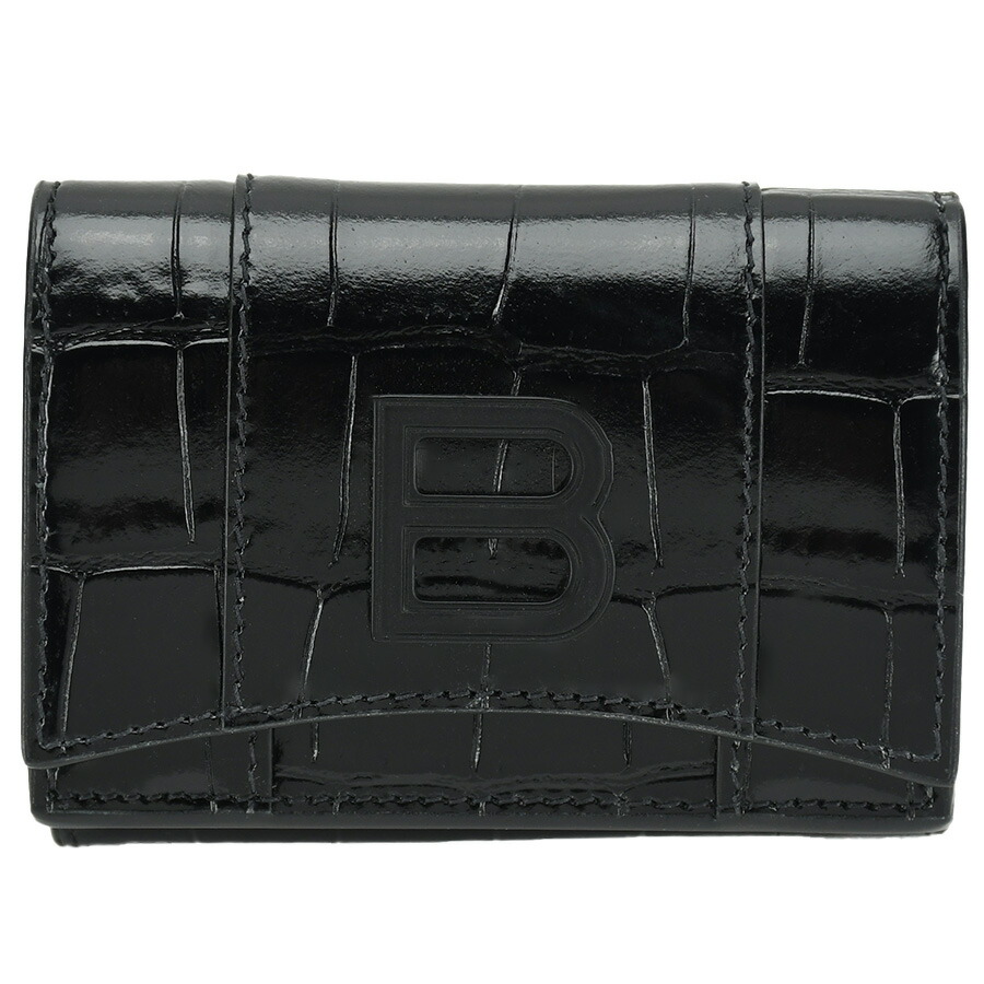 バレンシアガ 三つ折り財布 コンパクトウォレット クロコ型押し Bロゴ