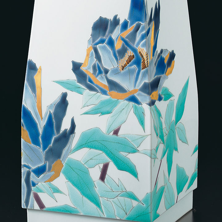 九谷焼 洋山 夢幻 青粒金彩 陶器の花模様の壺 価値あり 九谷焼 洋山