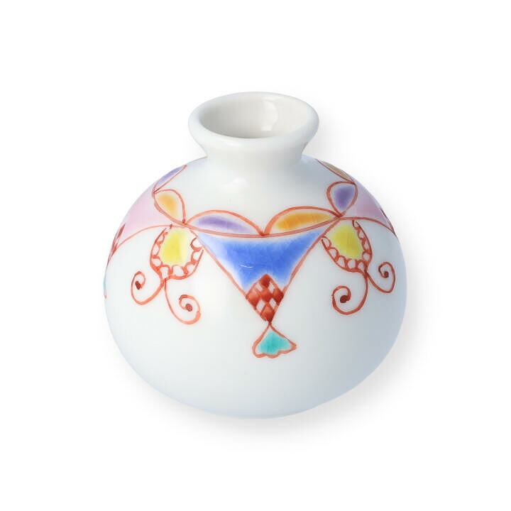 花舟作 有田焼 色絵 三耳付 花瓶 高：25．5cm 共箱 花舟作 有田焼