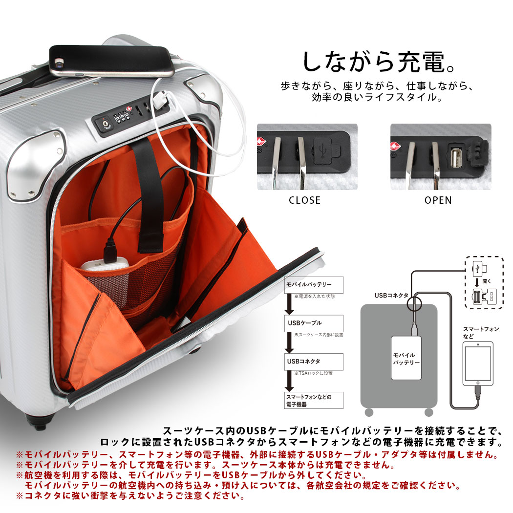 楽天市場】スーツケース エンボス加工 USBポート付き ビジネスキャリー