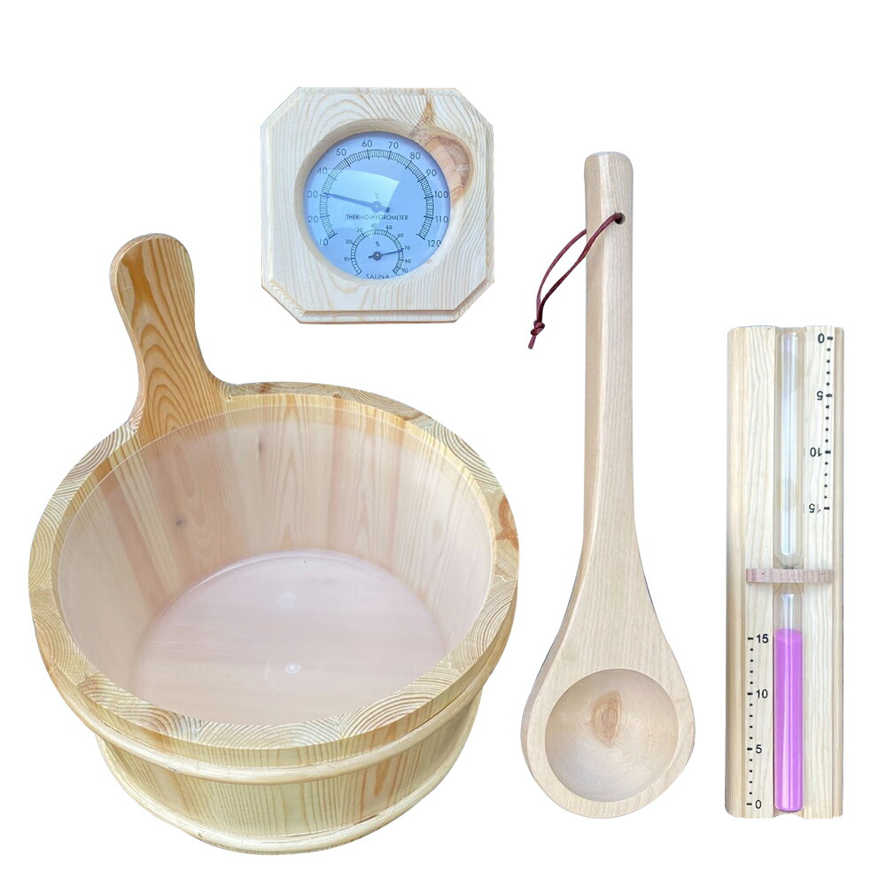 楽天市場】サウナセット ととのう 天然木材 サウナバケツ 桶 温度計