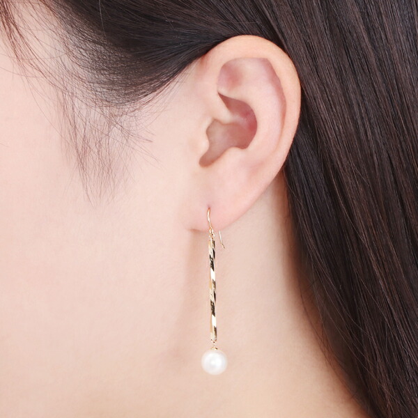 楽天市場】K10イエローゴールド淡水パールピアス（7.5mm