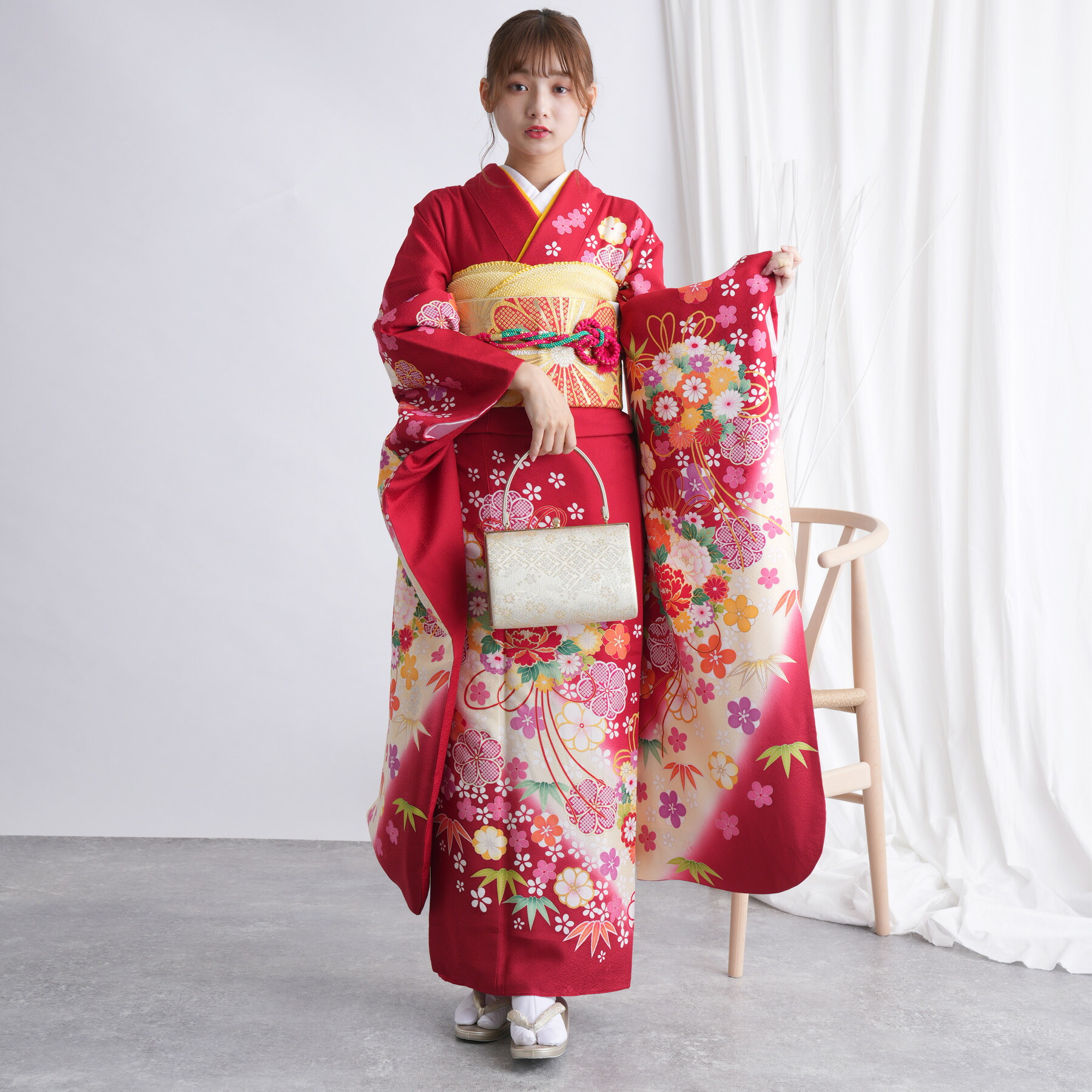 振袖 仮絵羽 舞台衣装 金彩 銀通し 牡丹 鶴 正絹 未仕立て品 八掛付き