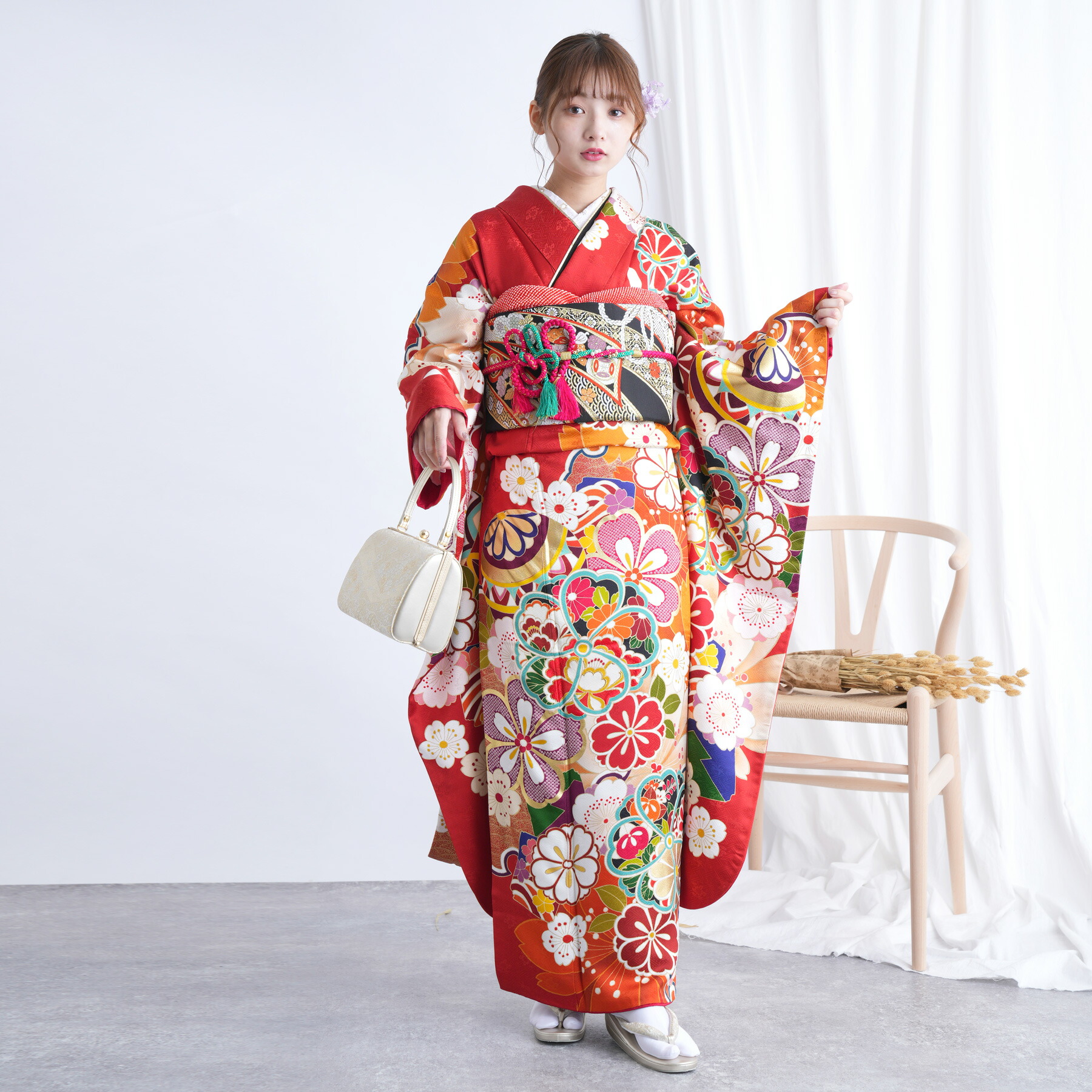 楽天市場】【レンタル】【振袖 正絹着物+正絹袋帯 21点セット 絵羽 赤