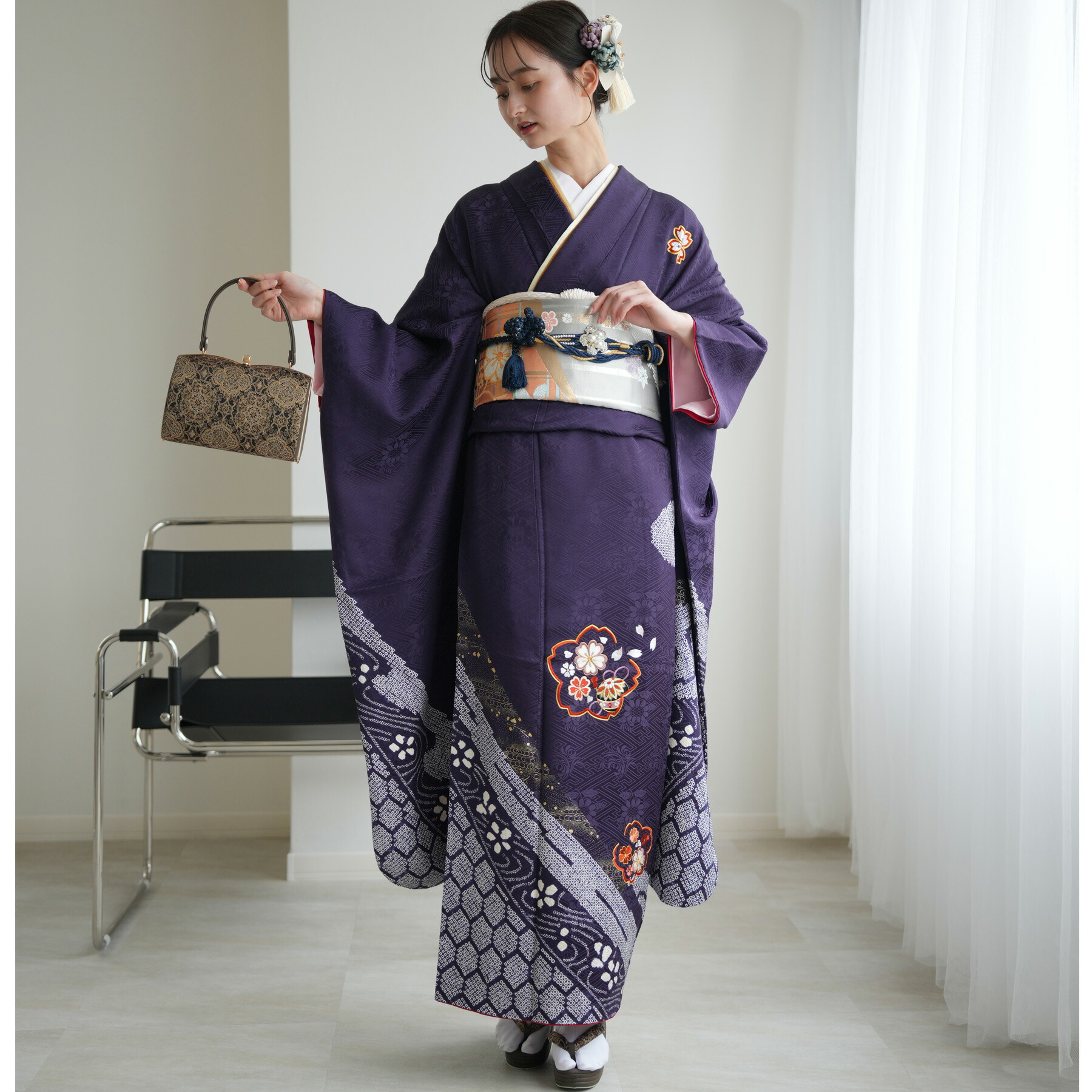 振袖フルセット、正絹振袖、成人式、重ね衿帯揚げ帯締め、西陣袋帯