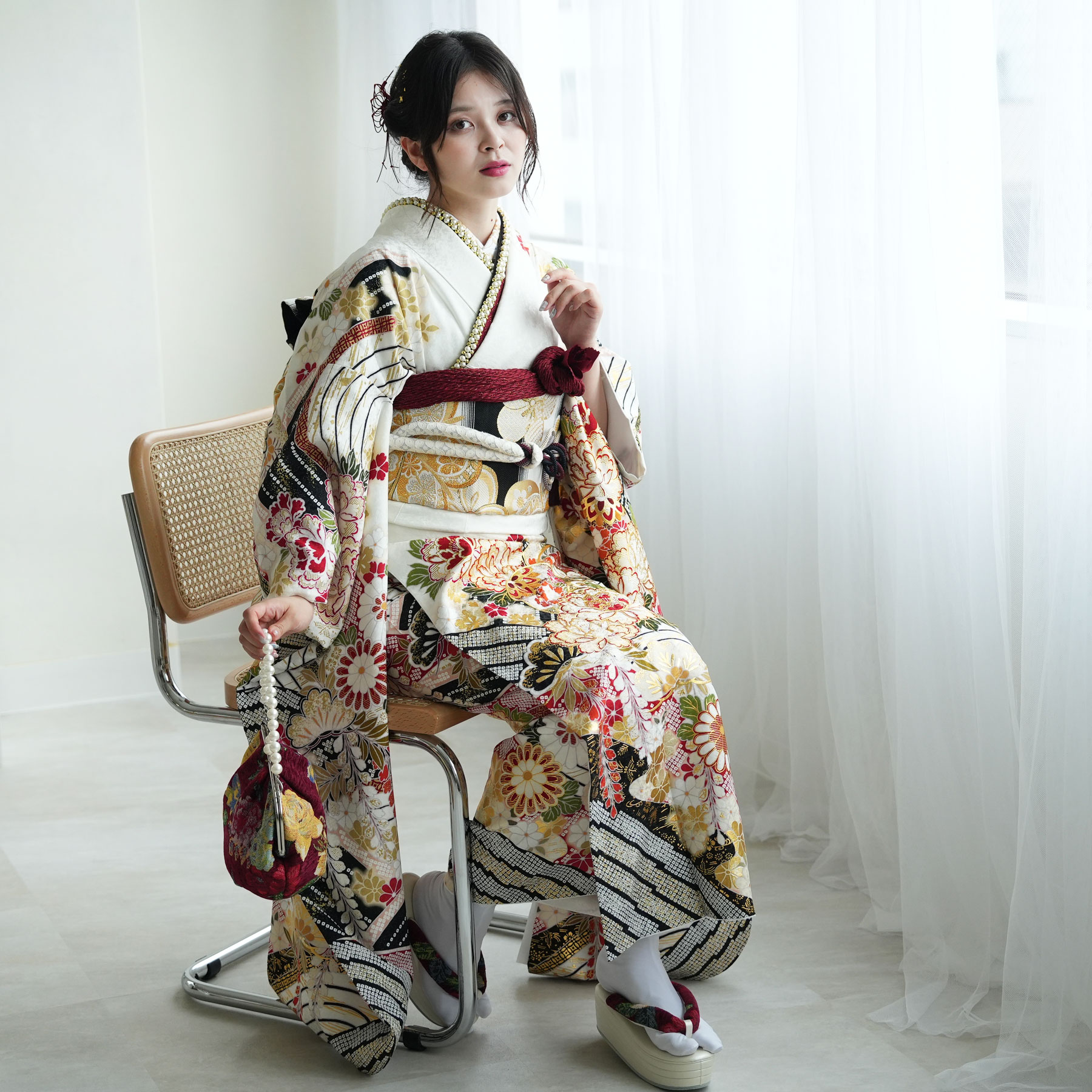 楽天市場】【レンタル】【振袖 正絹着物+袋帯 21点セット 絵羽 白黒