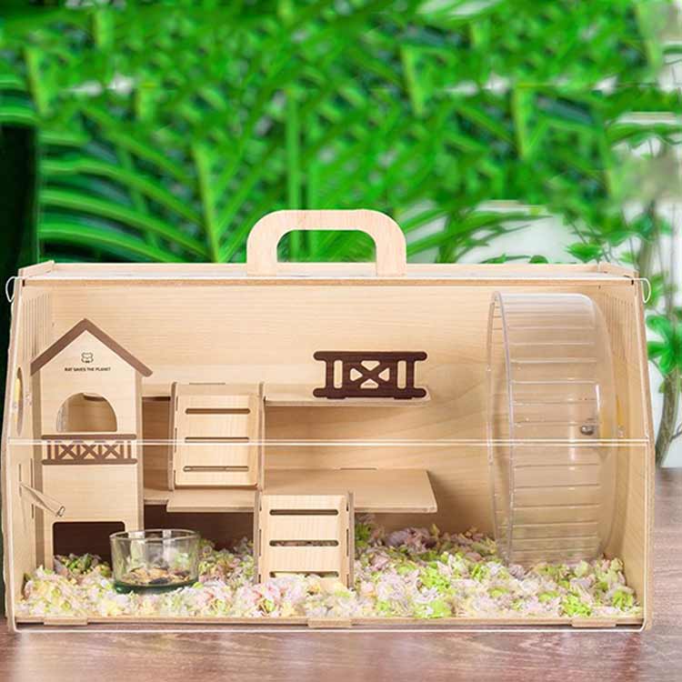 アクリル小動物用ケージ 中〜大型 木製ハウス付き アクリル小動物用