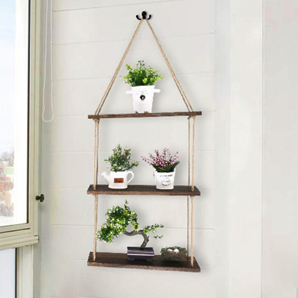 楽天市場】UNHO ウォールシェルフ 3段 ウォールラック 木製 ロープ棚
