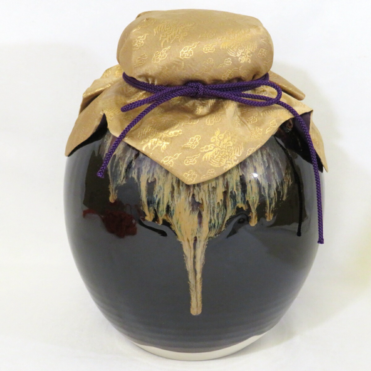 AN99 桶谷丁一作 飾壺 天目釉 茶壺 絹紐 口切茶事 茶の湯 AN99