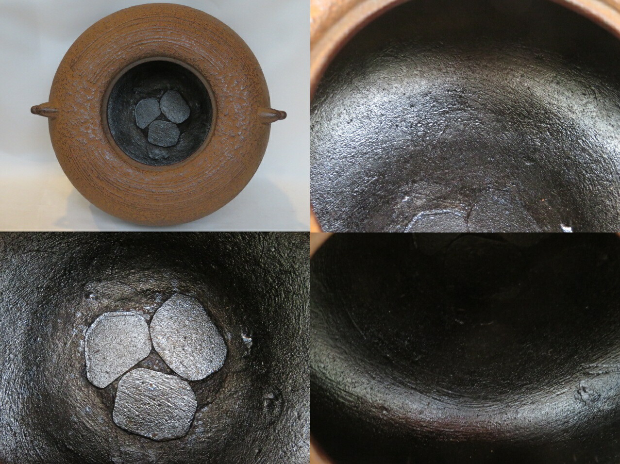 清五朗 金象嵌釣釜道具 共箱 1109g 東Y7-1204① 清五朗 金象嵌釣釜道具